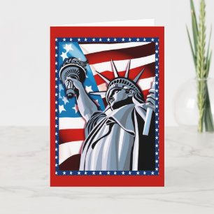 Cartes Pour Fêtes Annuelles Statue de la liberté et du drapeau américain