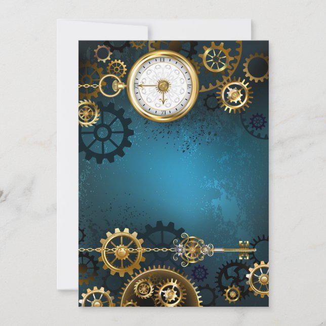 Cartes Pour Fêtes Annuelles Steampunk Arrière - plan turquoise avec Gears (Devant)