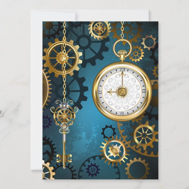 Cartes Pour Fêtes Annuelles Steampunk Arrière - plan turquoise avec Gears (Devant)