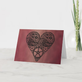 Cartes Pour Fêtes Annuelles Steampunk Horloge OEuvres et Coeur d'engrenage