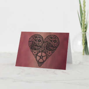 Cartes Pour Fêtes Annuelles Steampunk Horloge OEuvres et Coeur d'engrenage