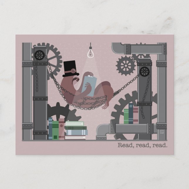 Cartes Pour Fêtes Annuelles Steampunk Sloth Reading Postcards (Devant)