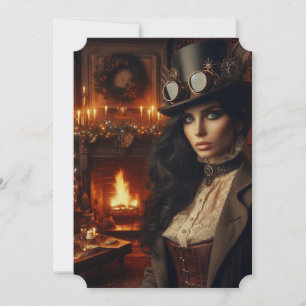 Cartes Pour Fêtes Annuelles Steampunk Vintage Victorian Lady Christmas Red
