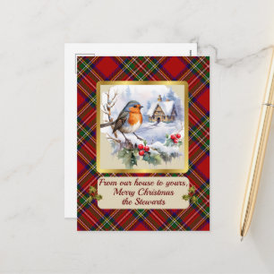 Cartes Pour Fêtes Annuelles Stewart Crest & Tartan avec Robin