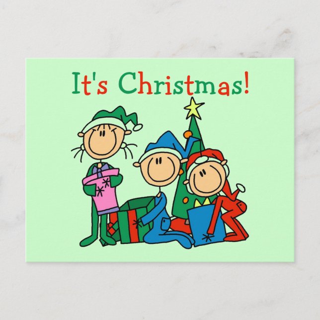Cartes Pour Fêtes Annuelles Stick Figure Enfants C'est Noël Tshirts et cadeaux (Devant)