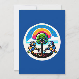 Cartes Pour Fêtes Annuelles Sticker Planteur d'arbre IA Conception robotique é