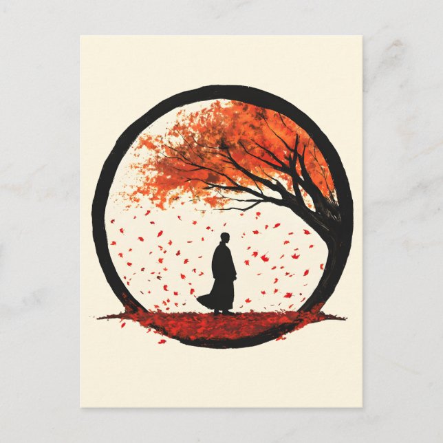 Cartes Pour Fêtes Annuelles Stillness Zen Circle Automne Tombant Feuille (Devant)