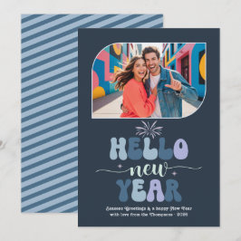 Cartes Pour Fêtes Annuelles Storm Glow Hello New Year Blue Retro Photo
