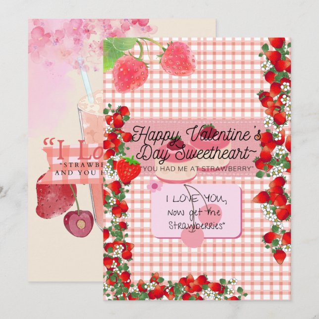 Cartes Pour Fêtes Annuelles Strawberry'Valentine (Devant / Derrière)