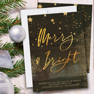 Cartes Pour Fêtes Annuelles Stress Winter Night Joyeux et Bright Gold Script