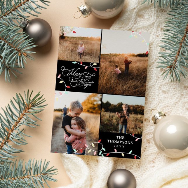 Cartes Pour Fêtes Annuelles String Lights Joyeux Noël lumineux Collage photo (Créateur téléchargé)