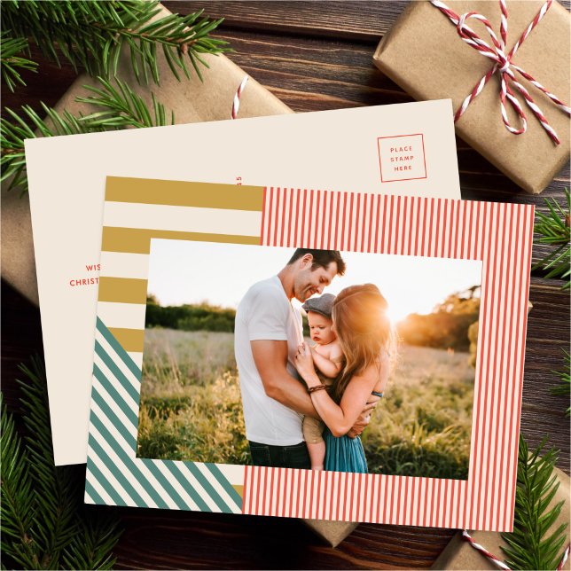 Cartes Pour Fêtes Annuelles Stripes mélangées modernes Un Noël photo (Créateur téléchargé)
