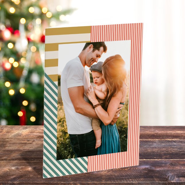 Cartes Pour Fêtes Annuelles Stripes mélangées modernes Un Noël photo (Créateur téléchargé)