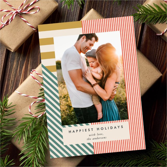 Cartes Pour Fêtes Annuelles Stripes mélangées modernes Un Noël photo (Créateur téléchargé)