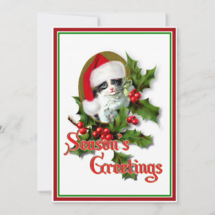 Cartes Pour Fêtes Annuelles Style ancien Noël Kitten Bonnes Fêtes