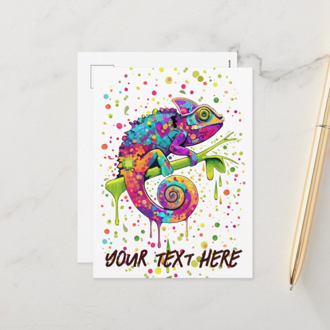 Cartes Pour Fêtes Annuelles Style d'aquarelle des teintures Chameleon (Devant/Arrière en situation)