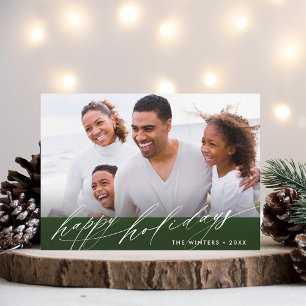 Cartes Pour Fêtes Annuelles Style Green & White Script photo de Noël