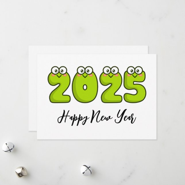 Cartes Pour Fêtes Annuelles Style grenouille simple heureux nouvelle année car (Devant/Arrière en situation)