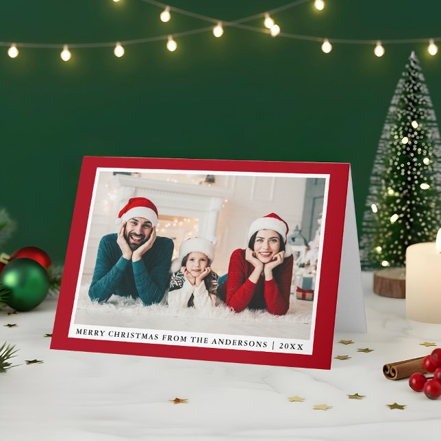 Cartes Pour Fêtes Annuelles Style Joyeux Noël Photo Rouge Plié (Customize to change text size or text style.)