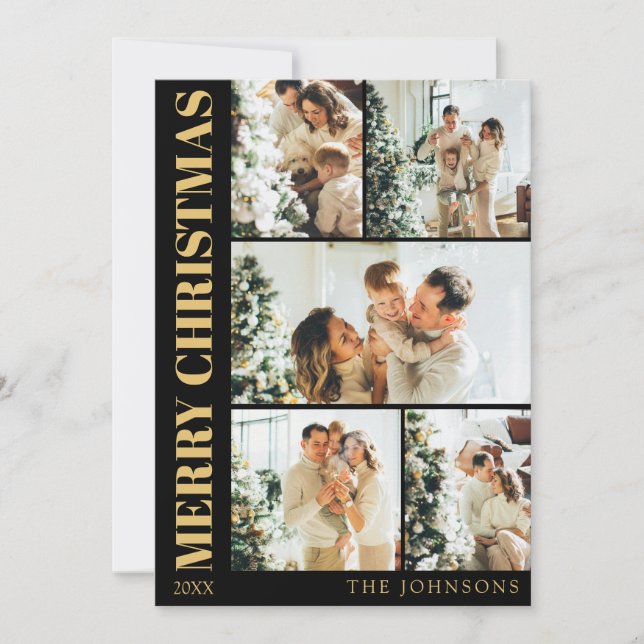 Cartes Pour Fêtes Annuelles Style moderne Black Gold Typographie Noël (Devant)