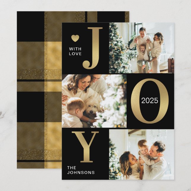 Cartes Pour Fêtes Annuelles Style moderne Black Photo Collage Joie Noël (Devant / Derrière)