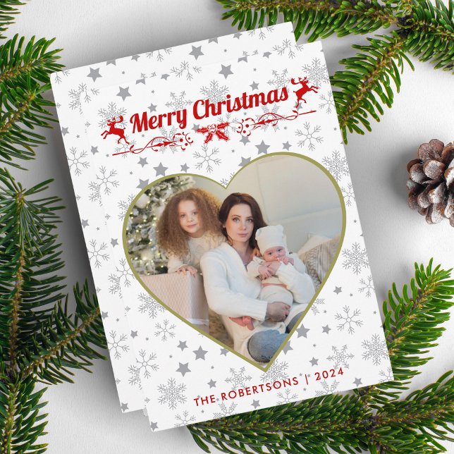 Cartes Pour Fêtes Annuelles Style moderne Script de Noël Famille Coeur Photo (Créateur téléchargé)
