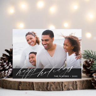 Cartes Pour Fêtes Annuelles Style noir & blanc Script photo de Noël
