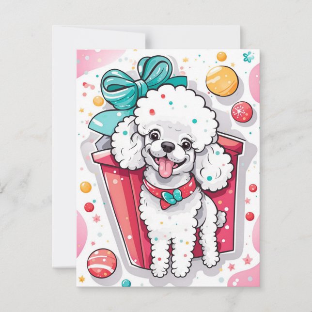 Cartes Pour Fêtes Annuelles Style rétro Poodé blanc Noël (Devant)