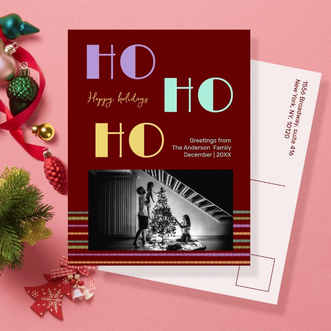 Cartes Pour Fêtes Annuelles Style rétro tendance rouge HO-HO-HO (Créateur téléchargé)