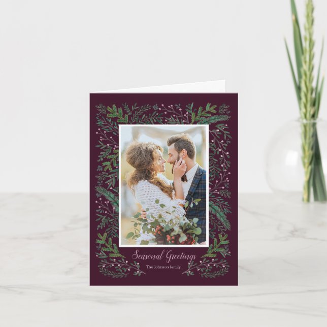 Cartes Pour Fêtes Annuelles Style saisonnier rose vert Pine Arbre photo (Devant)