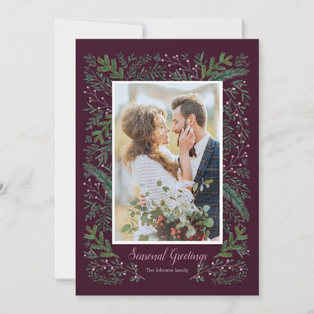 Cartes Pour Fêtes Annuelles Style saisonnier rose vert Pine Arbre photo (Devant)