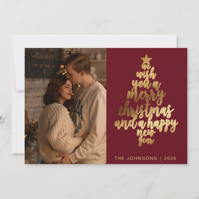 Cartes Pour Fêtes Annuelles Style tendance Rouge & Or Famille Photo Noël (Devant)