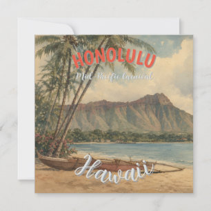 Cartes Pour Fêtes Annuelles Style Vintage Hawaïen Voyage Honolulu Mid-Pacific