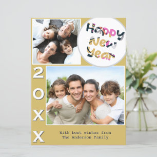 Cartes Pour Fêtes Annuelles Stylish 2 Photo Jaune Personnalisé Bonne Année
