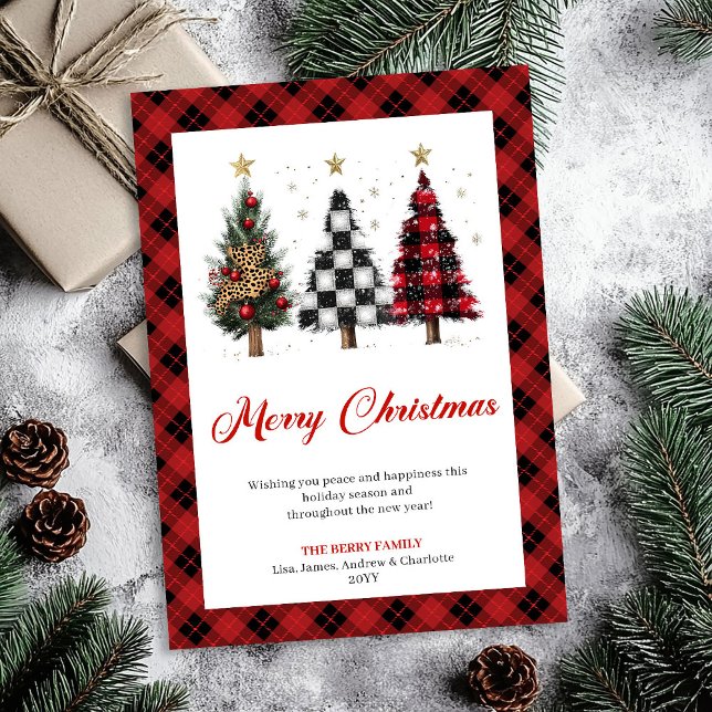 Cartes Pour Fêtes Annuelles Stylish Buffalo Plaid Christmas Tree Editable Card (Stylish Buffalo Plaid Christmas Tree Editable Card)