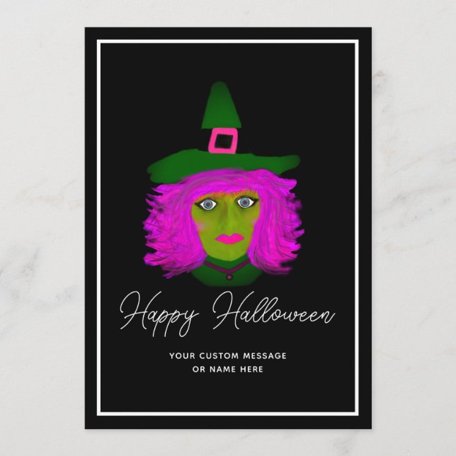 Cartes Pour Fêtes Annuelles Stylish Halloween Witch Script Signature Salutatio (Devant)