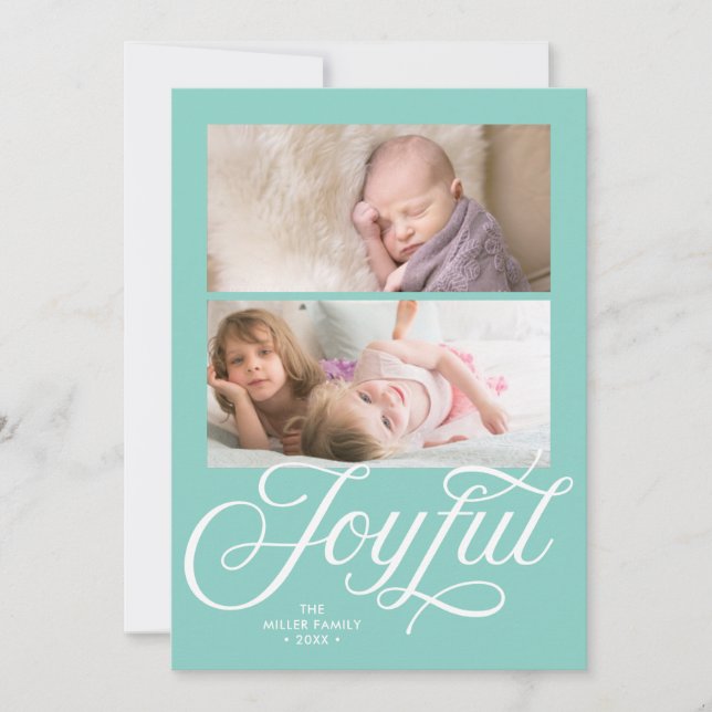 Cartes Pour Fêtes Annuelles Stylo Cursive Joyful Holiday Photo (Devant)