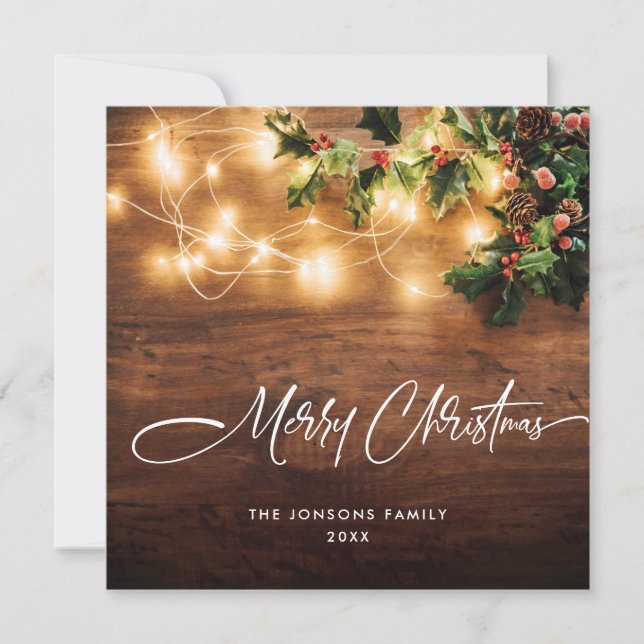Cartes Pour Fêtes Annuelles Succursale Mistletoe Rustique Noël Salutation Bois (Devant)