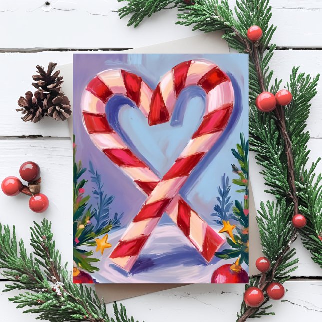 Cartes Pour Fêtes Annuelles Sucre de canne Coeur Joyeux Noël (Créateur téléchargé)
