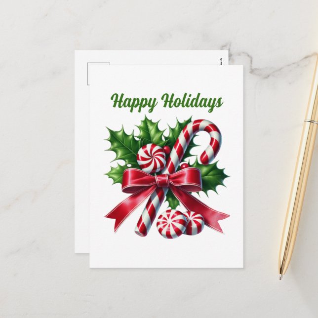 Cartes Pour Fêtes Annuelles sucre de canne de menthe poivrée heureux (Devant/Arrière en situation)