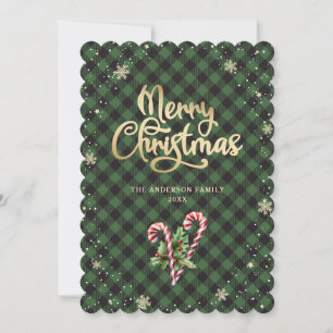 Cartes Pour Fêtes Annuelles Sucre de canne Holly Berries Snowflake Joyeux Noël