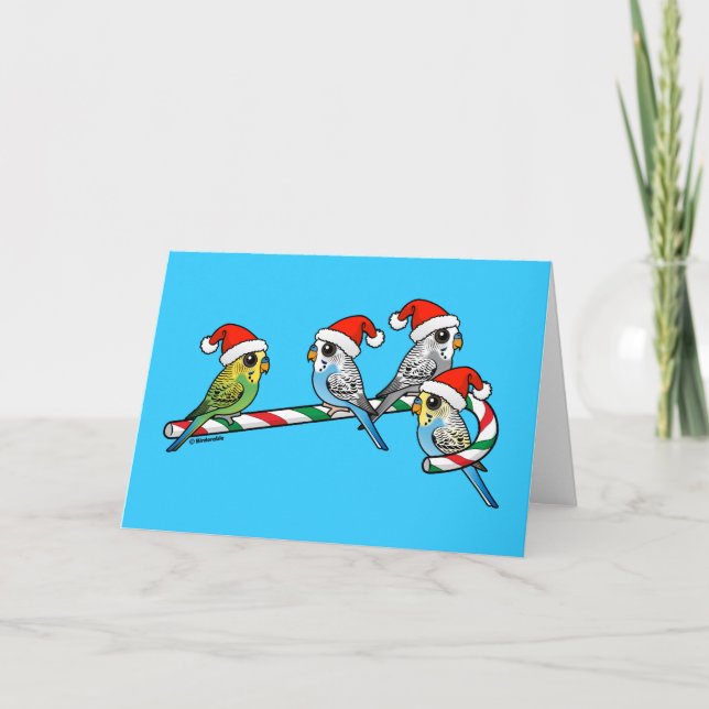 Cartes Pour Fêtes Annuelles Sucre de canne Père Noël Budgies (Devant)