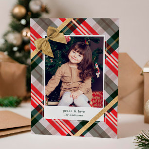 Cartes Pour Fêtes Annuelles Sucre de canne Plaid Cadeau Enveloppé & Bow Photo 