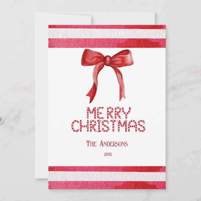 Cartes Pour Fêtes Annuelles Sucre de canne Red Bow Coquette Joyeux Noël (Devant)
