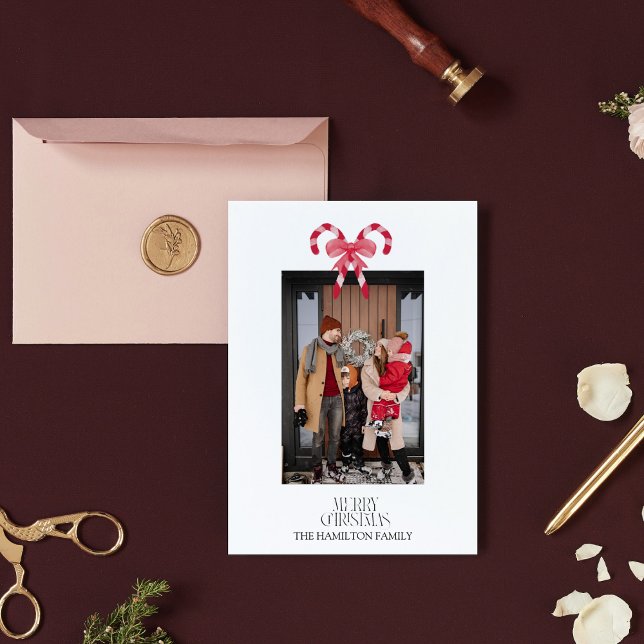 Cartes Pour Fêtes Annuelles Sucre de canne Rouge rose Motif Noël Photo (Créateur téléchargé)
