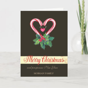 Cartes Pour Fêtes Annuelles Sucres de canne, Berry Holly, Amour, Monogramme