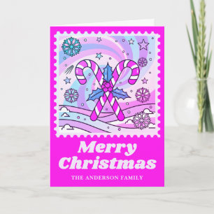 Cartes Pour Fêtes Annuelles Sucres de canne roses Neon Timbre de Noël