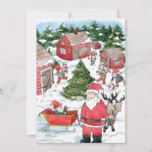 Suédois Tomten Village de Noël Aquarelle