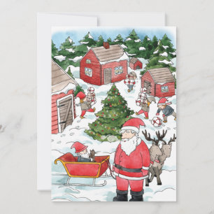 Cartes Pour Fêtes Annuelles Suédois Tomten Village de Noël Aquarelle