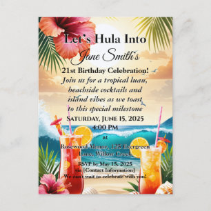 Cartes Pour Fêtes Annuelles Summer Tropical Luau Beach Party 21e anniversaire